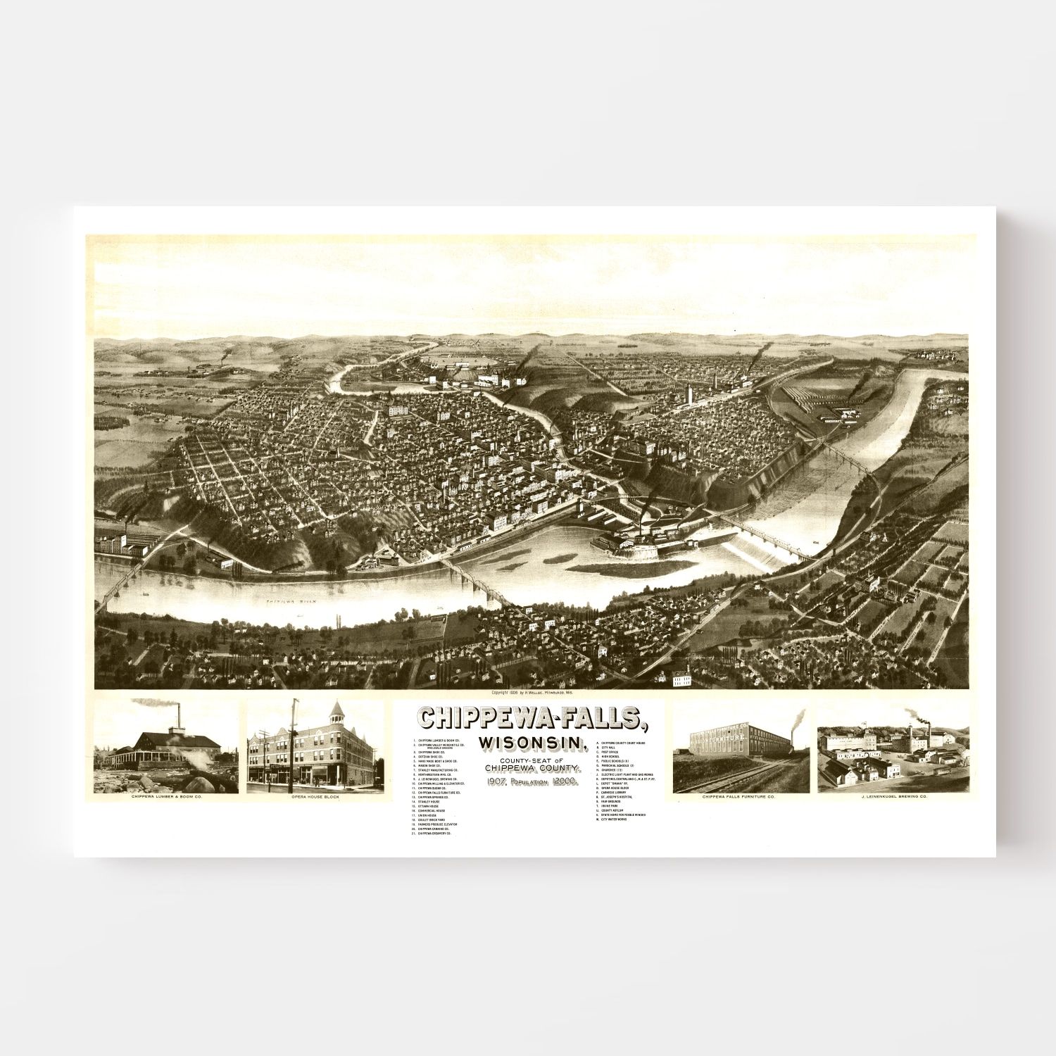 Vintage Map of Chippewa Falls, Wisconsin 1906