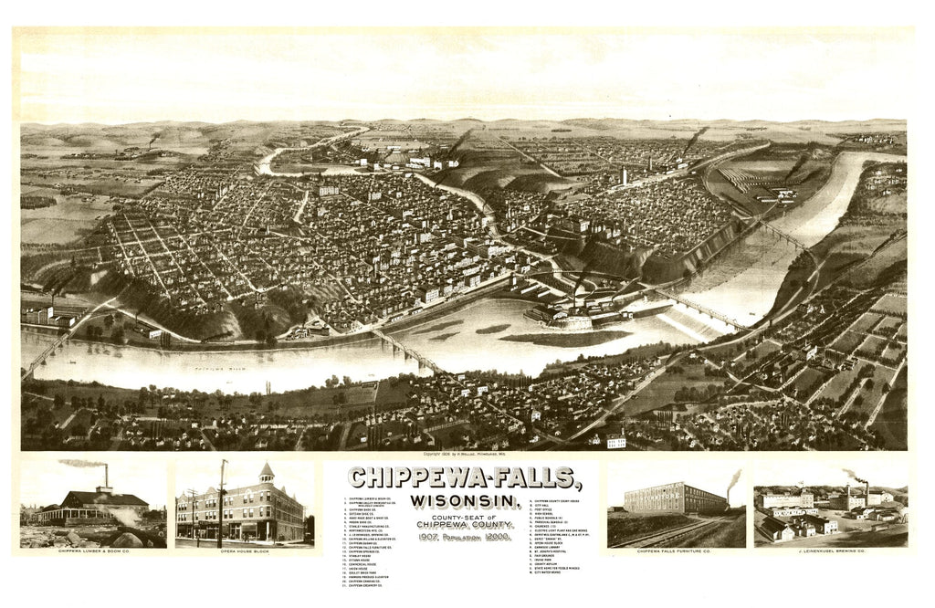 Vintage Map of Chippewa Falls, Wisconsin 1906