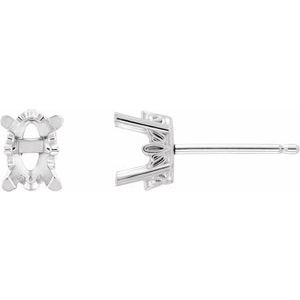 10K White Gold 8x6 mm Oval 4-Prong Scroll Earring Mounting