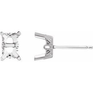 18K White Gold 7x5 mm Emerald 4-Prong Earring Mounting