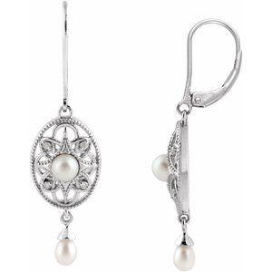 Sterling Silver Cultured White Freshwater Pearl & .05 CTW Natural Diamond Earrings