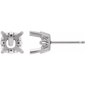 18K White Gold 7.5x7.5 mm Cushion Earring Mounting