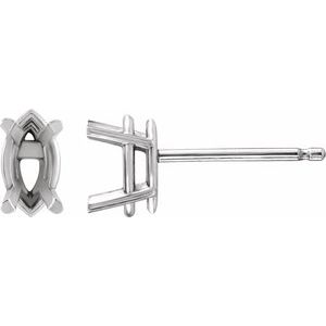 18K White Gold 8x4 mm Marquise 4-Prong Stud Earring Mounting