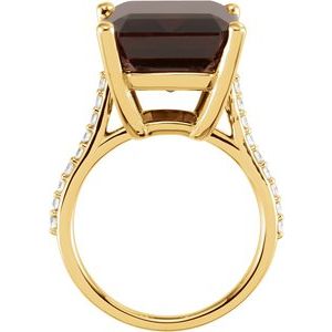 14K Yellow Gold Natural Smoky Quartz & 1/4 CTW Natural Diamond Ring