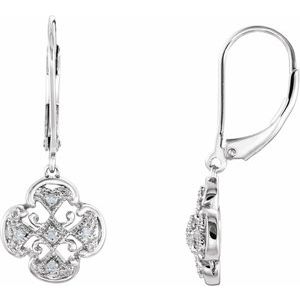 14K White Gold .07 CTW Natural Diamond Lever Back Earrings