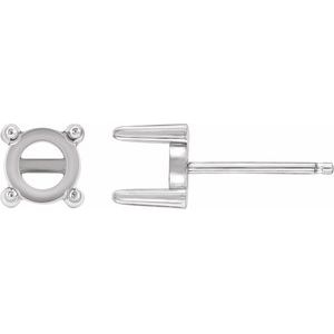 14K White Gold 9 mm Round 4-Prong Cabochon Earring Mounting