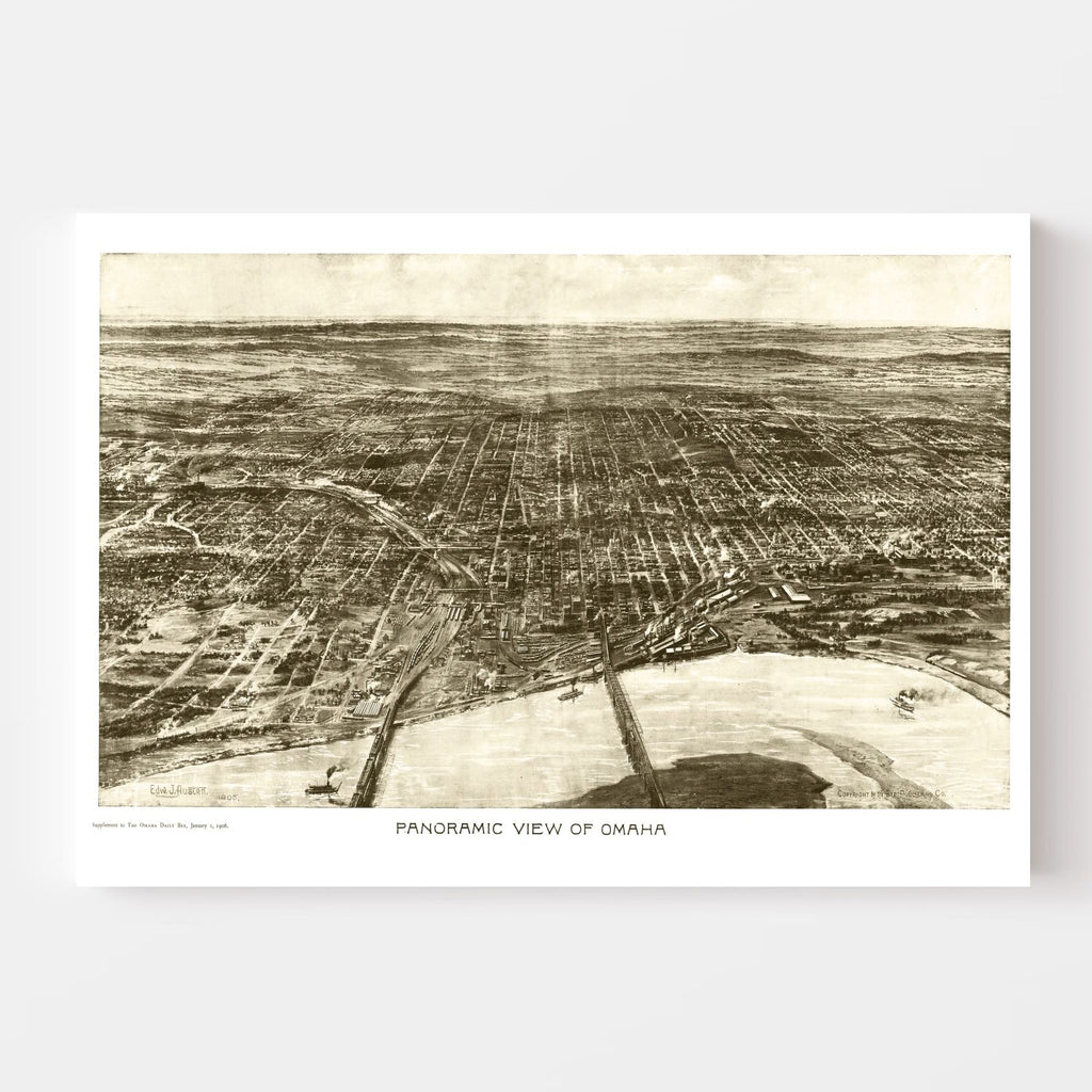 Vintage Map of Omaha, Nebraska 1906