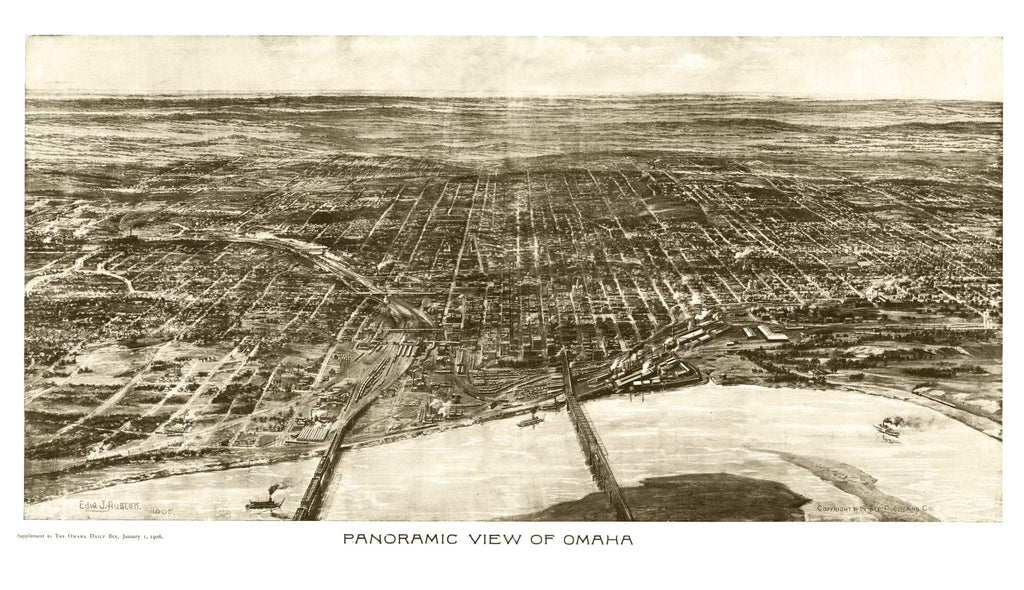 Vintage Map of Omaha, Nebraska 1906