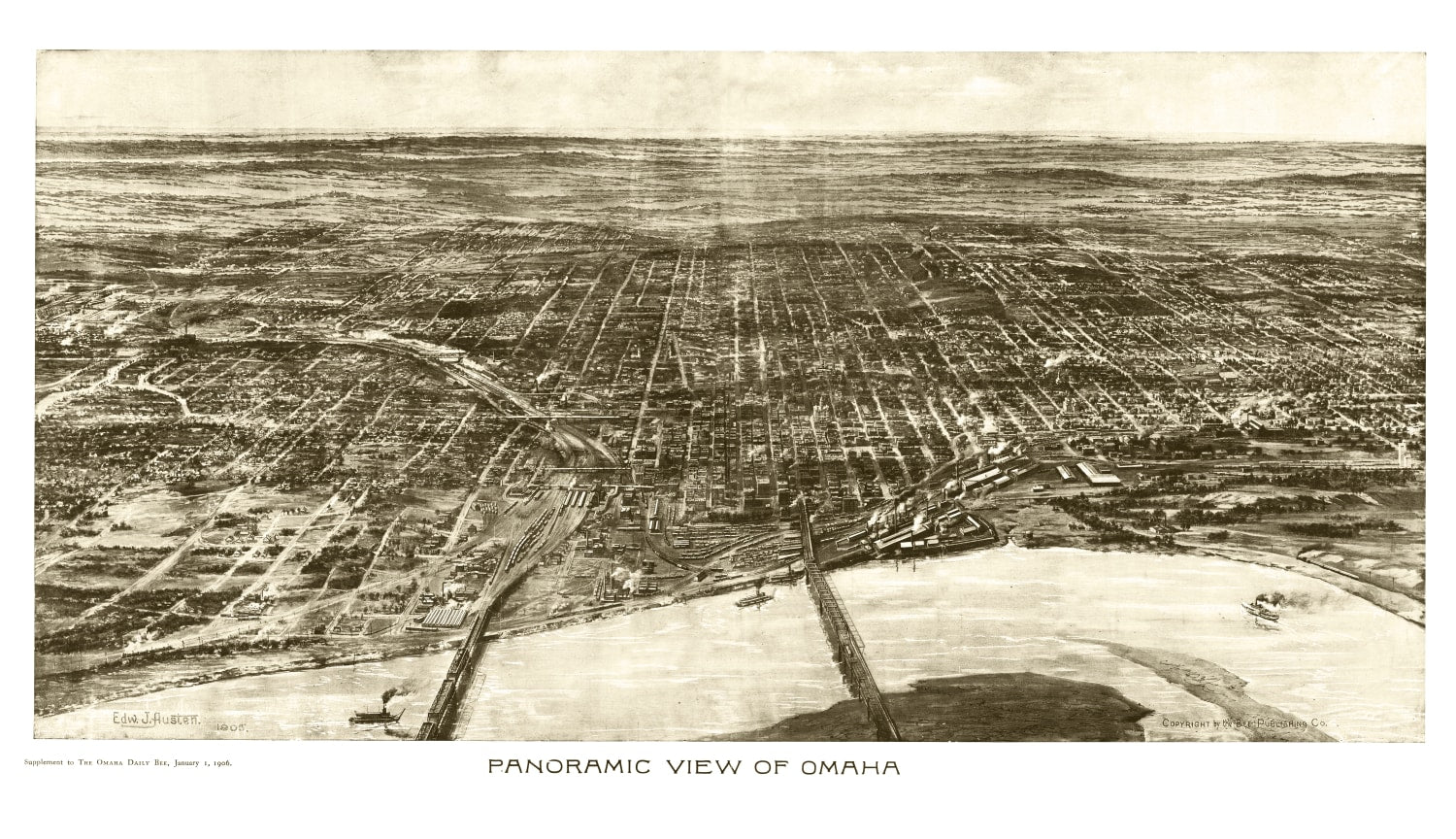 Vintage Map of Omaha, Nebraska 1906