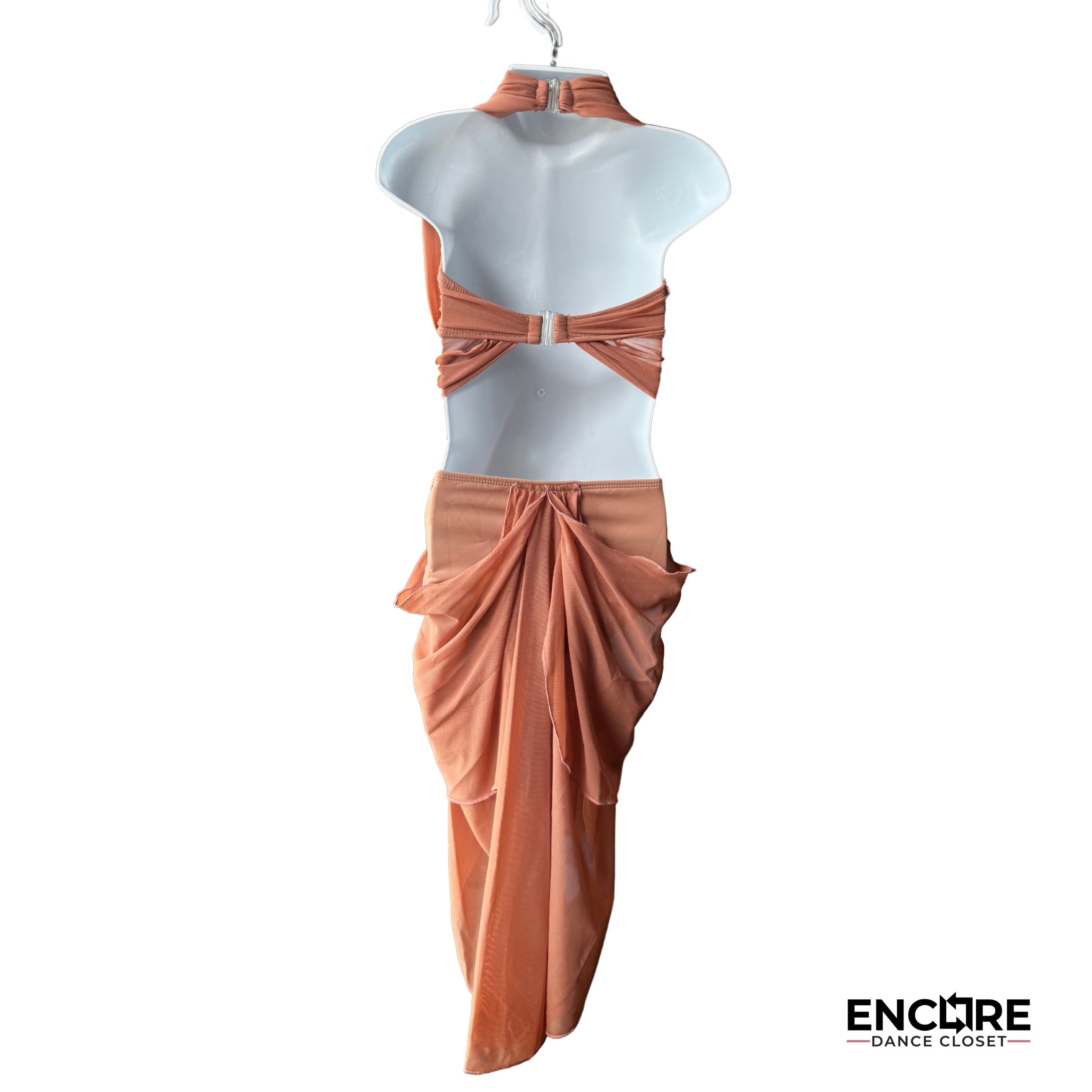 Elegant and Simple Nude Lyrical Two-Piece with Flowing Mesh Layers