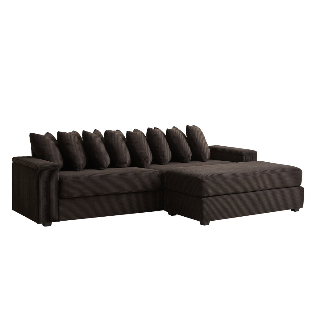 Luxe Oversized L Shaped Sofa with Chaise,Comfy Corduroy L Shaped Sectional Couches with 8 Pillows and Two Armrest storage space,Soft Fluffy Upholstered Sofa Bed for Living Room Apartment Bedroom