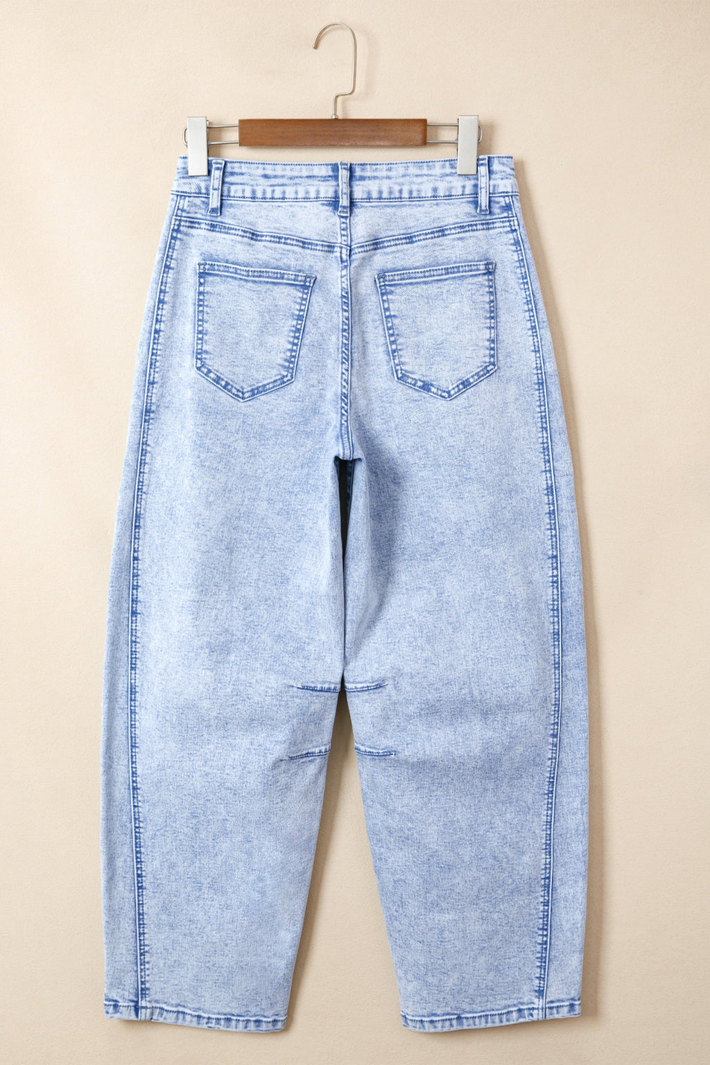Denim Light Wash Elastic Waist Barrel Jeans