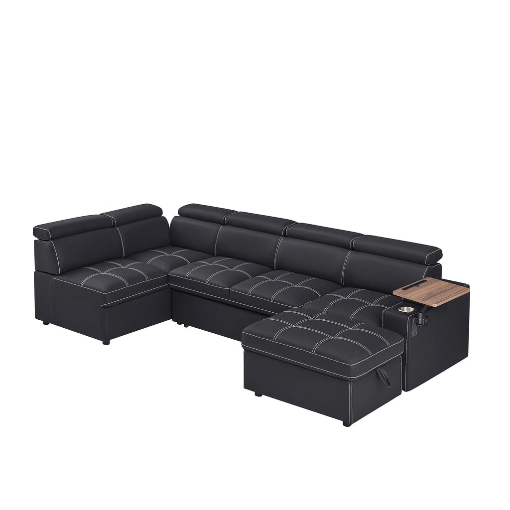 Black Fabric Sectional Sofa with Storage Ottoman