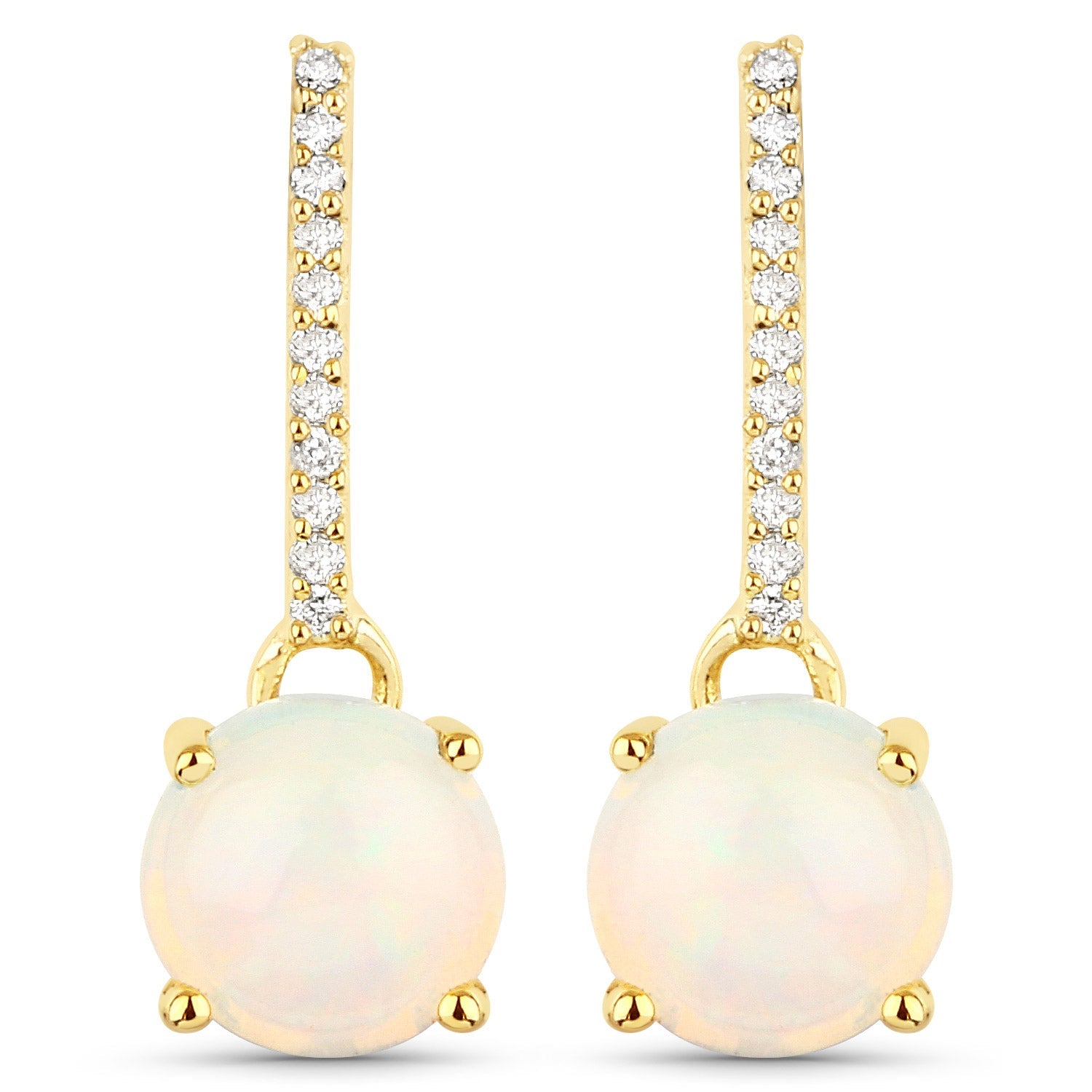1.06 Carat Genuine Ethiopian Opal and White Diamond 10K Yellow Gold Earrings