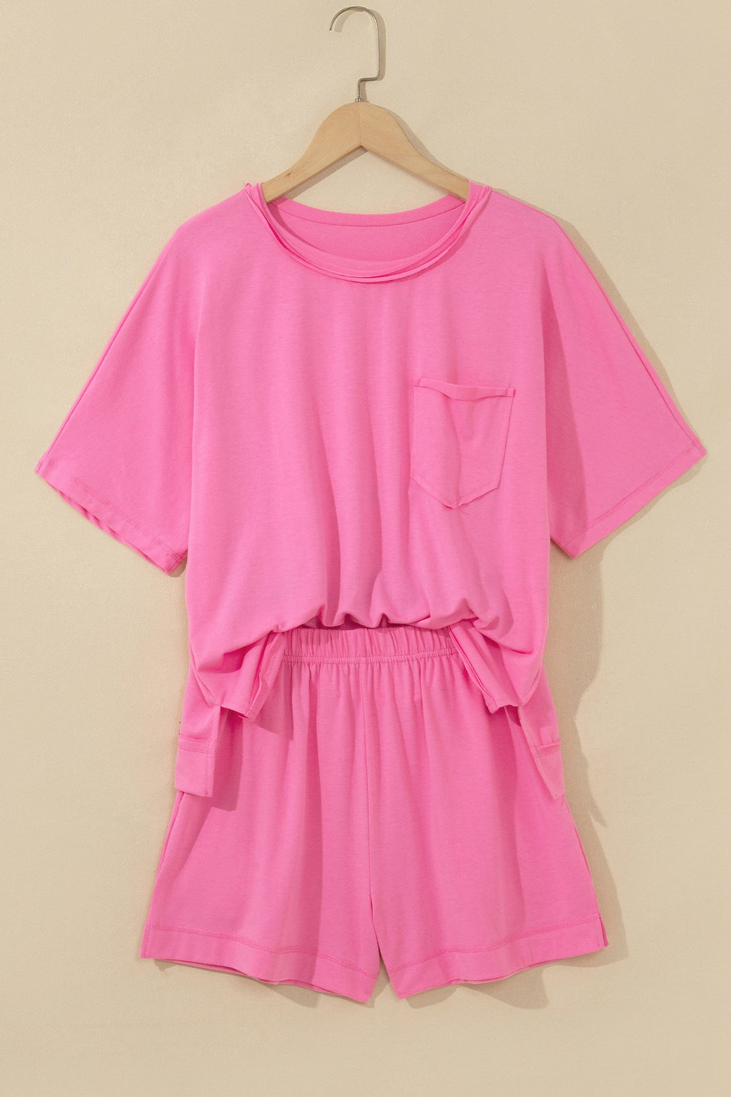 Oversized Raw Edge Patch Pocket Top & Shorts Set