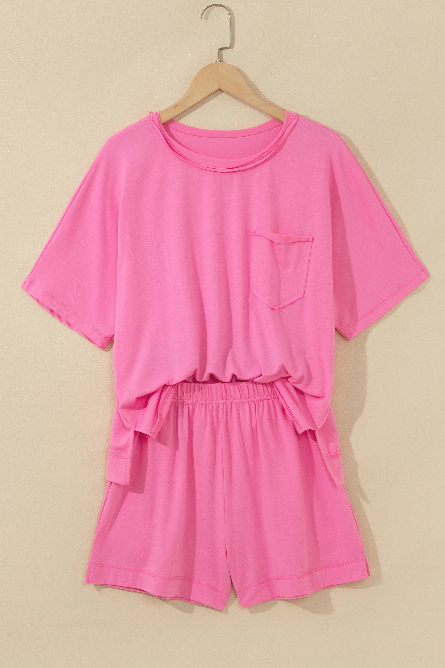 Oversized Raw Edge Patch Pocket Top & Shorts Set