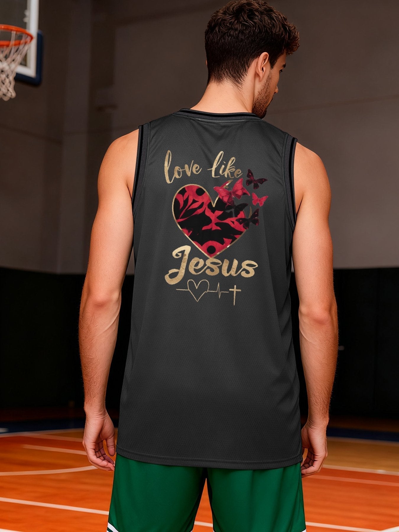 Love Like Jesus Adult Dark Grey Basketball Jersey | Ships From USA