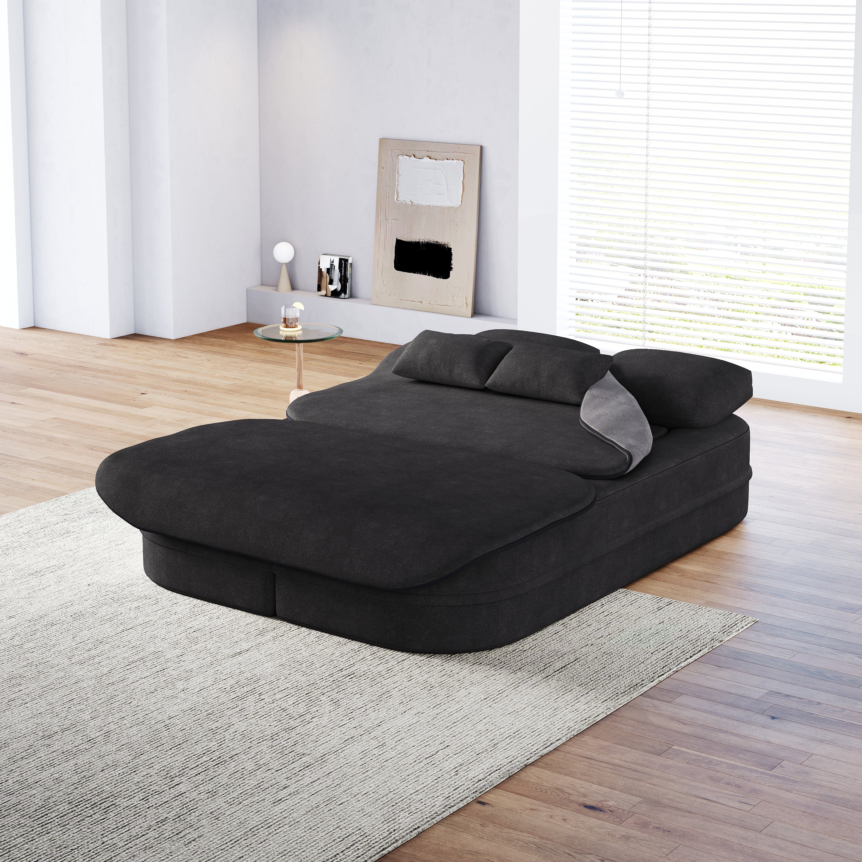 75''2-in-1 Foldable Sofa,Convertible Sleeper Foam Sofa Bed with Multi Functional Blanket, Chenille Floor folding sofa bed,  Floor Sofa Lounge Sofa for Living Room Bedroom Lounge Studio