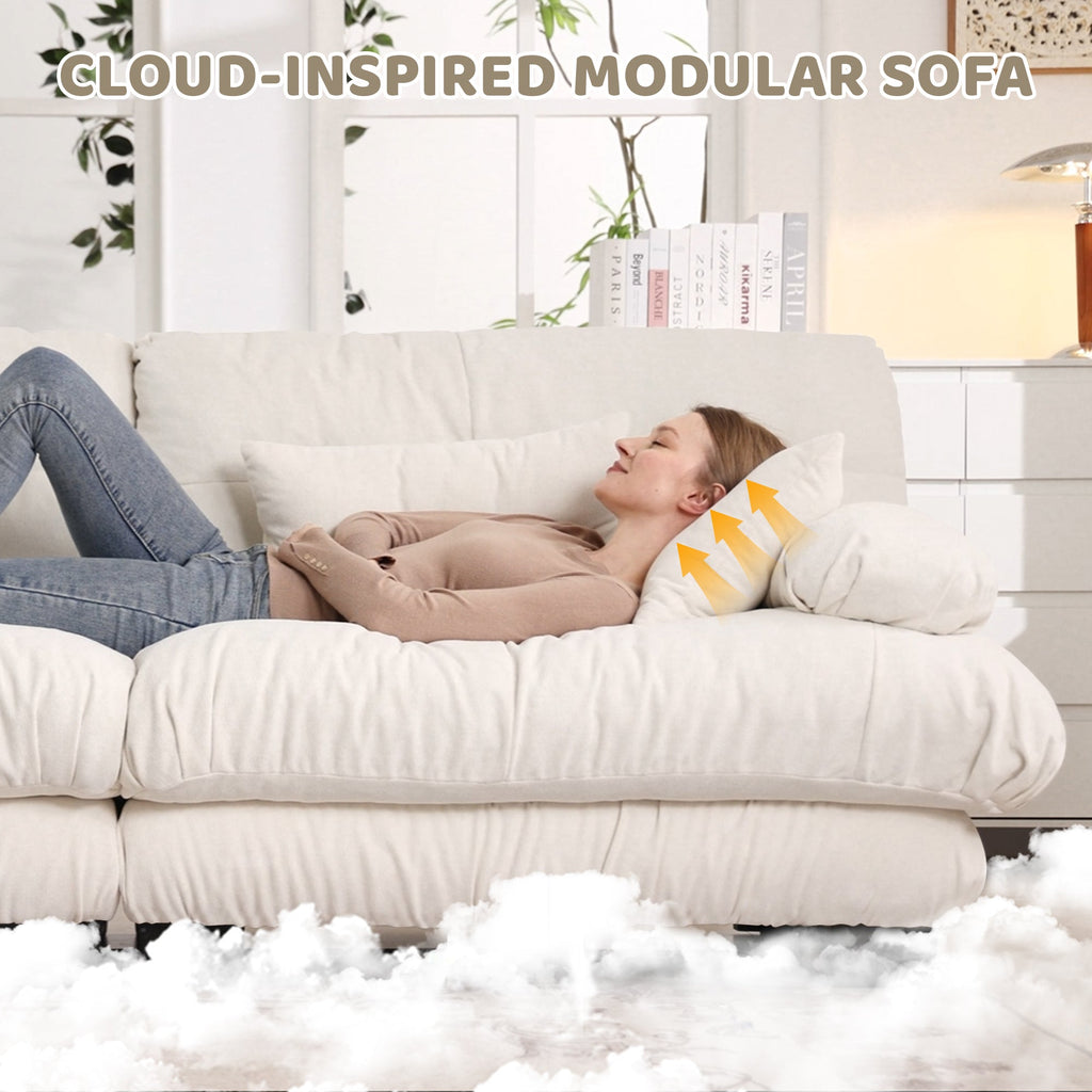 Cloud Couch 2 Seater Sofa for Living Room, Chenille 2 - Seat sofa with 2 Lumbar pillows and 2 throw pillows,Chenille White