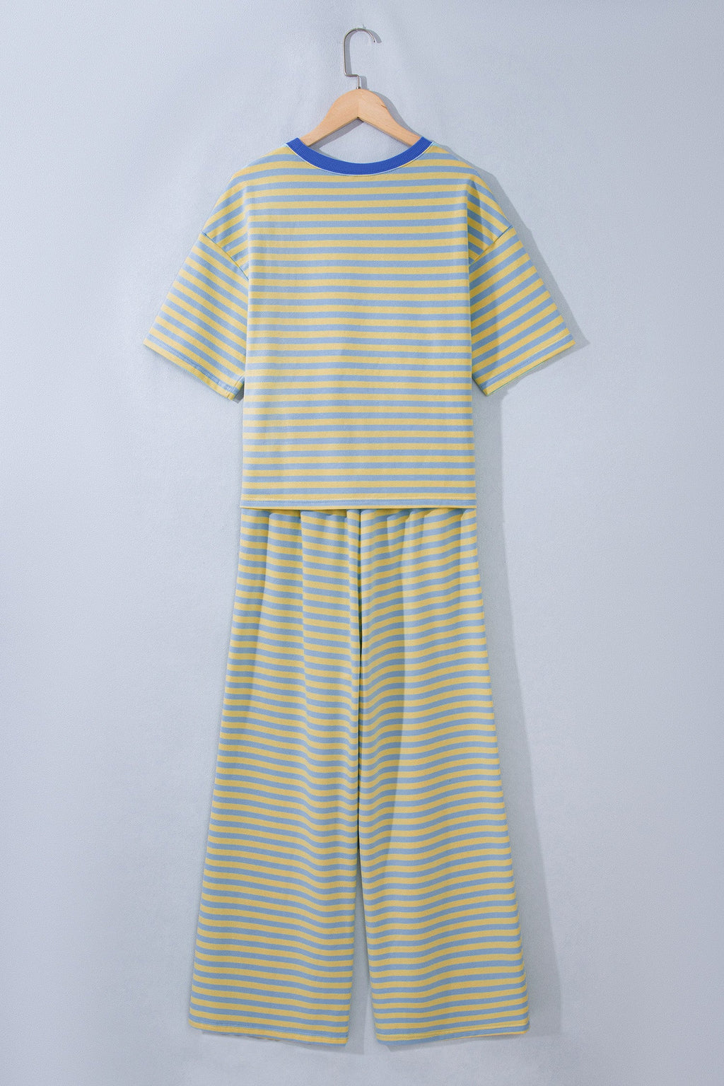 Stripe Colorblock Trim Short Sleeve Tee and Pants Set