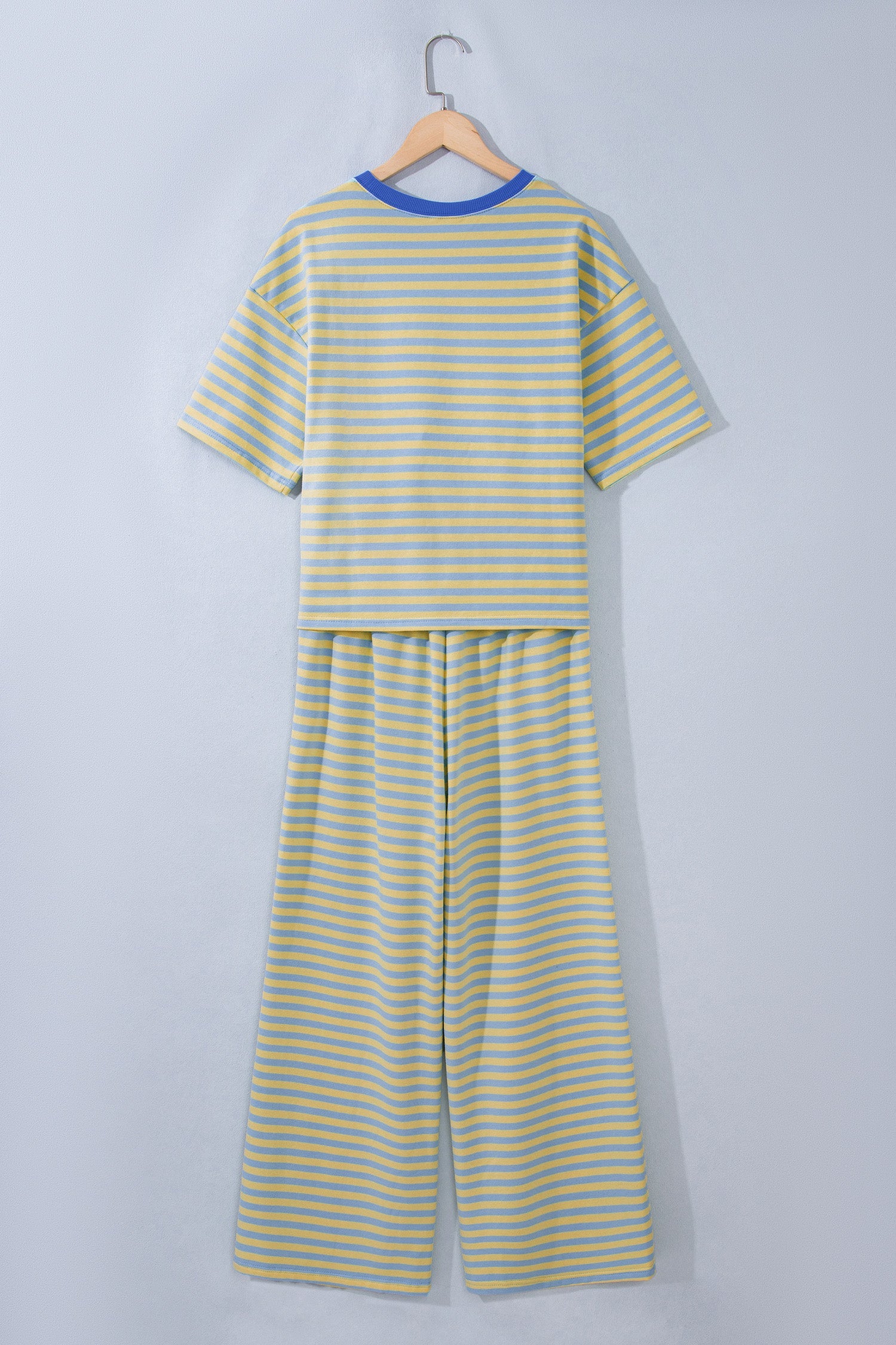 Stripe Colorblock Trim Short Sleeve Tee and Pants Set