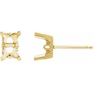 14K Yellow Gold 8x6 mm Emerald 4-Prong Earring Mounting