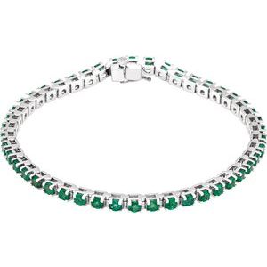 14K White Gold Natural Emerald Line 7" Bracelet
