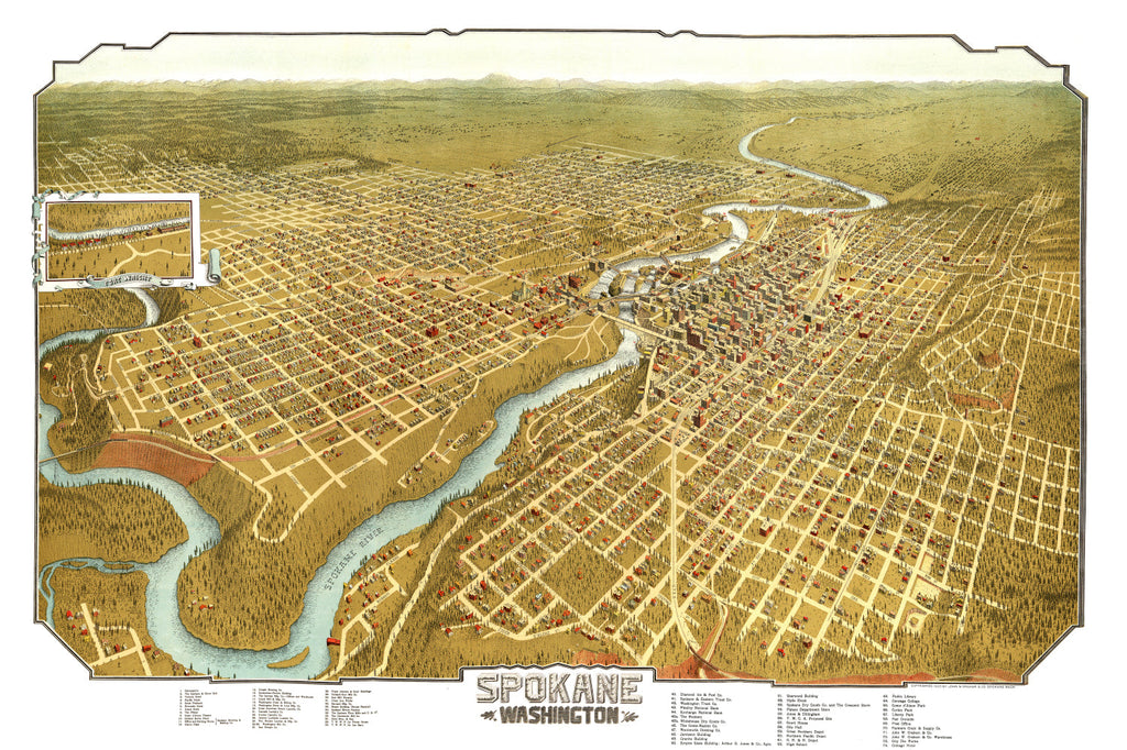 Vintage Map of Spokane, Washington 1905