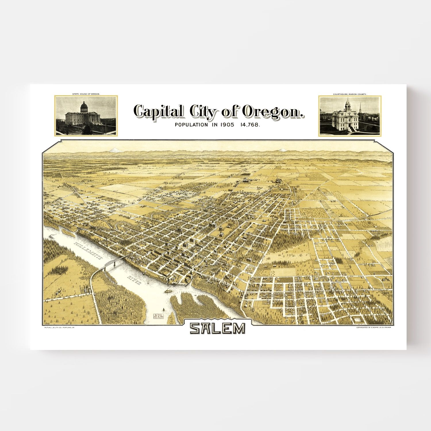 Vintage Map of Salem, Oregon 1905