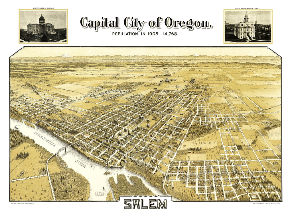 Vintage Map of Salem, Oregon 1905