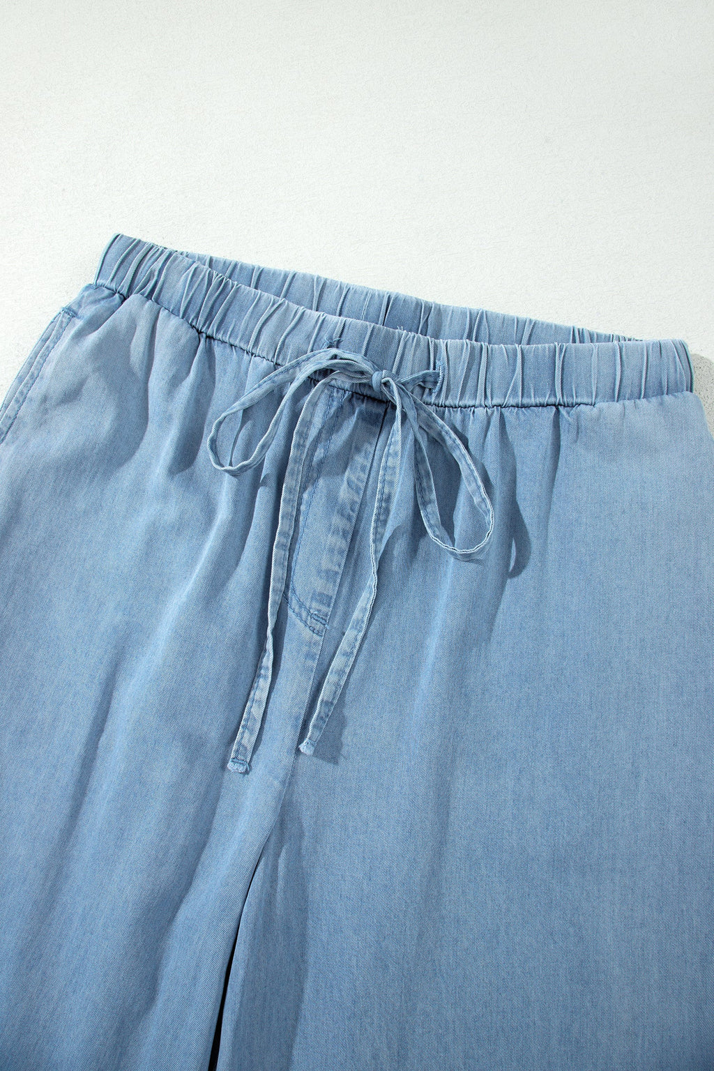 Ruffle Hem High Waist Wide Leg Chambray Pants