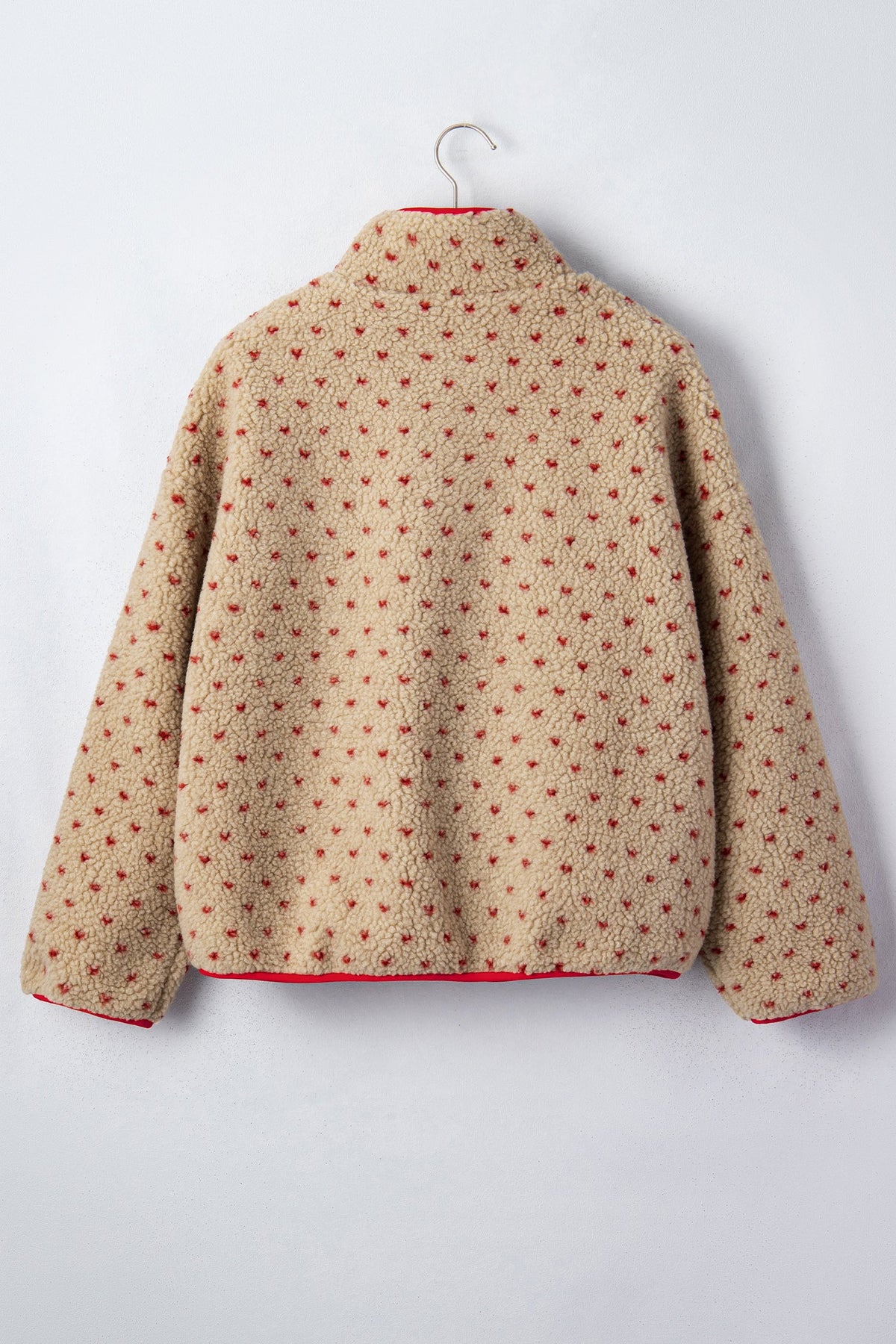 Heart Fleece Colorblock Half Button Collared Sweatshirt