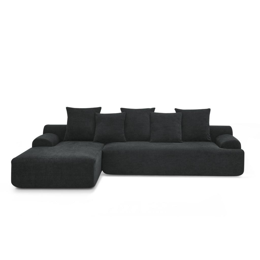110.25x67'' Modern Upholstered L-Shape Sectional Sofa Couch, Modular Compressed Sofa with Free Combination for Living Room Bedroom, Melange Velvet, Black