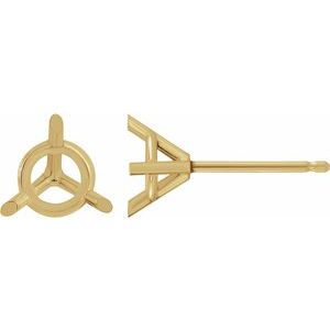 10K Yellow Gold 6 mm Round 3-Prong Cocktail-Style Earring Mounting