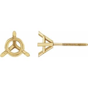 18K Yellow Gold 9 mm Round 3-Prong Cocktail-Style Earring Mounting