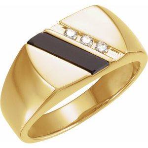 14K Yellow Gold Natural Black Onyx & 1/10 CTW Natural Diamond Ring