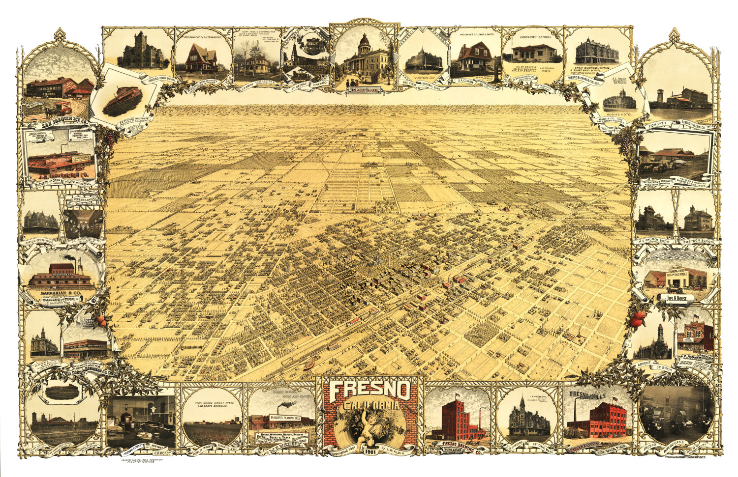 Vintage Map of Fresno, California 1901