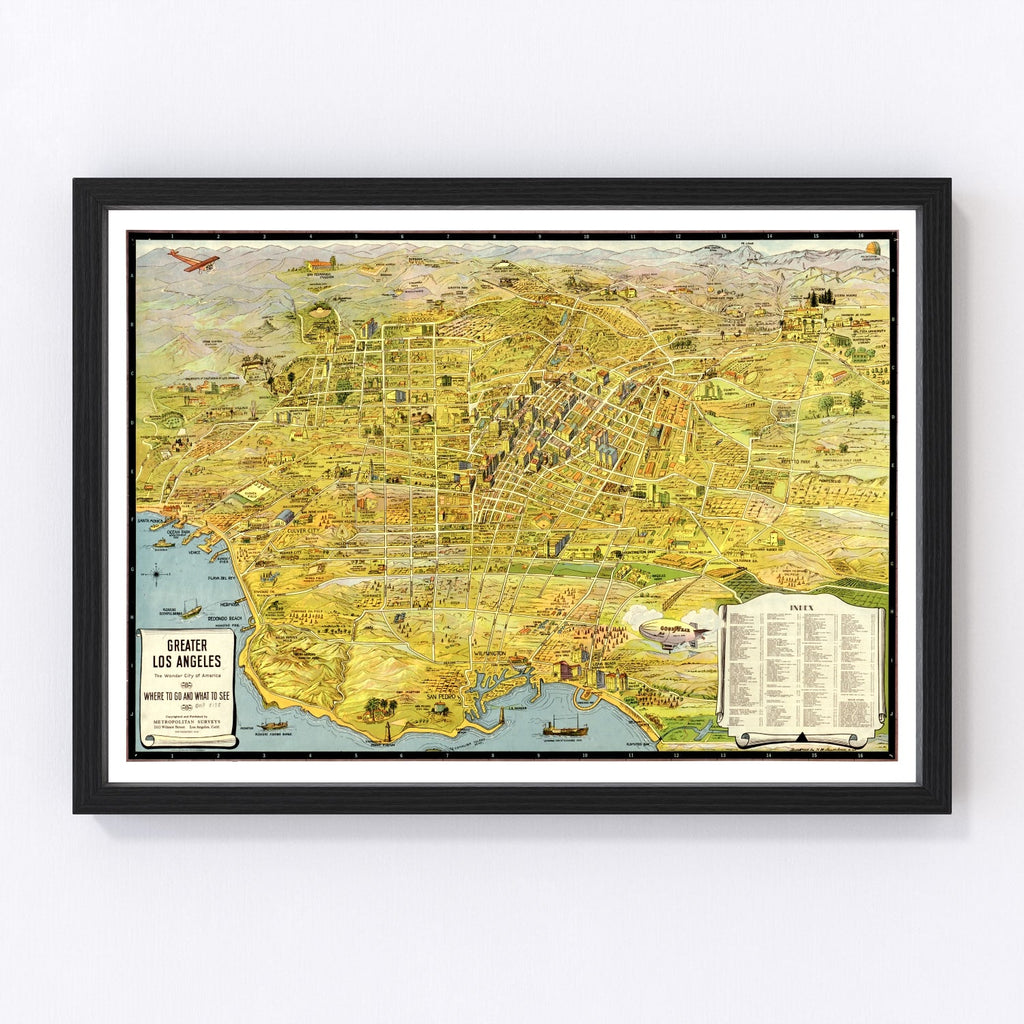 Vintage Map of Los Angeles, California 1932