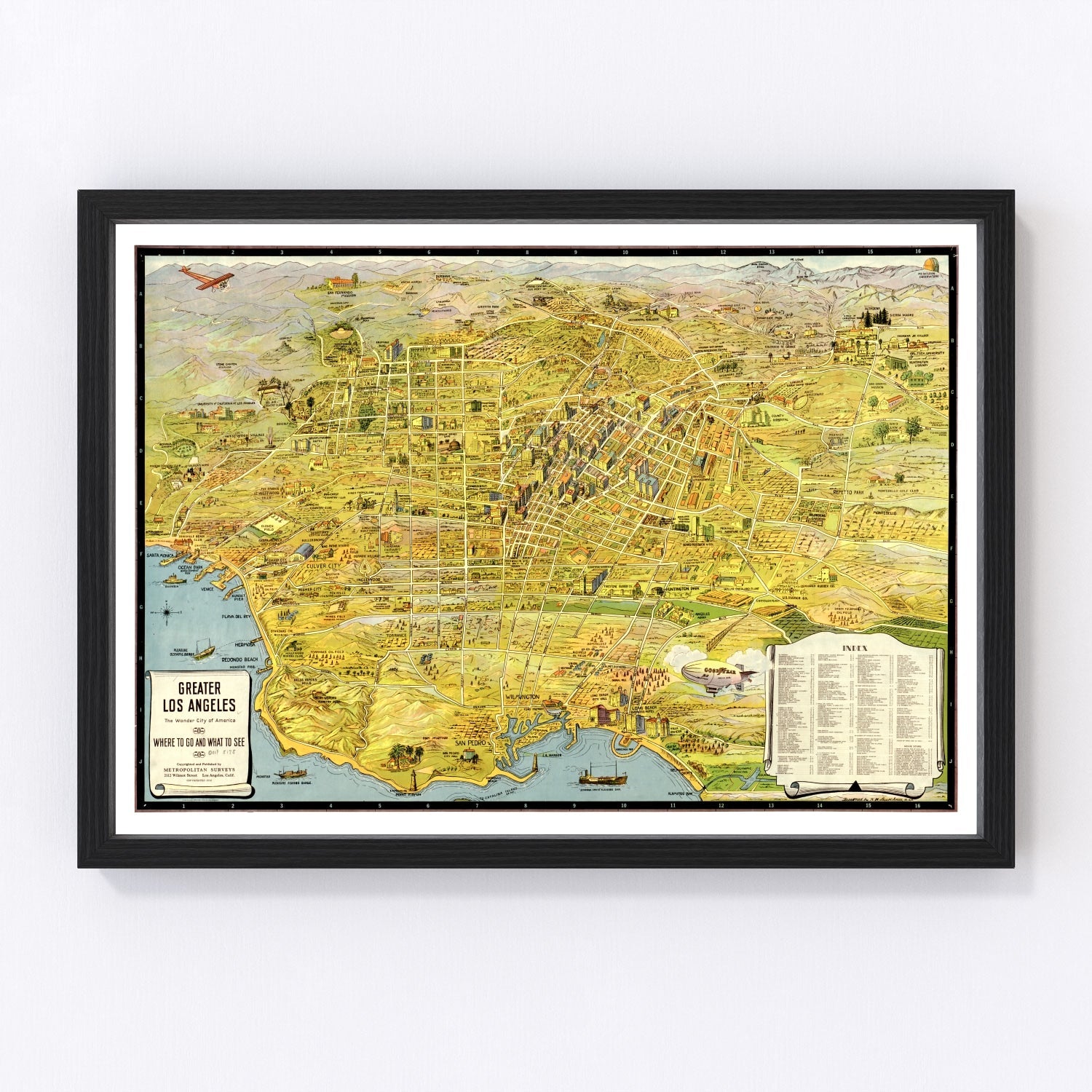 Vintage Map of Los Angeles, California 1932
