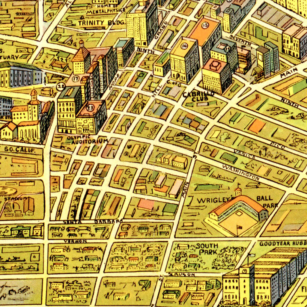 Vintage Map of Los Angeles, California 1932