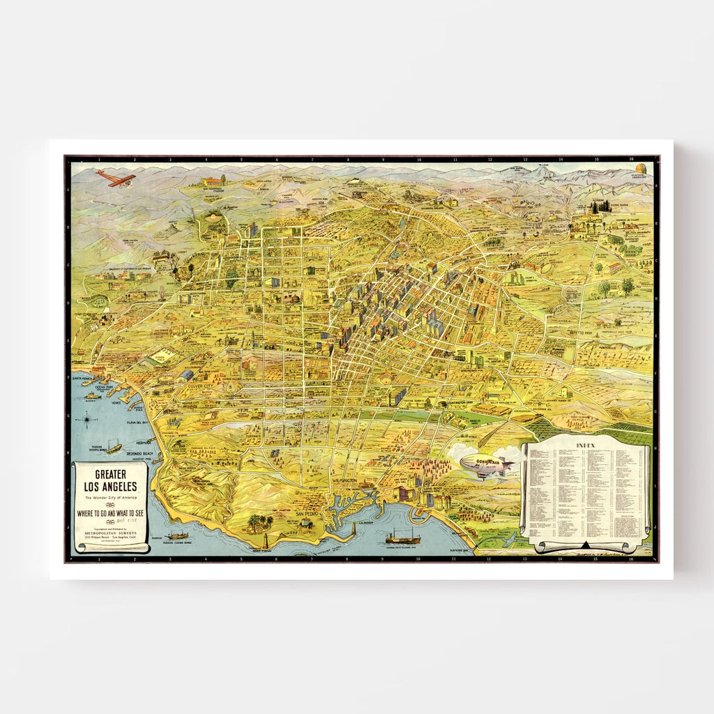 Vintage Map of Los Angeles, California 1932