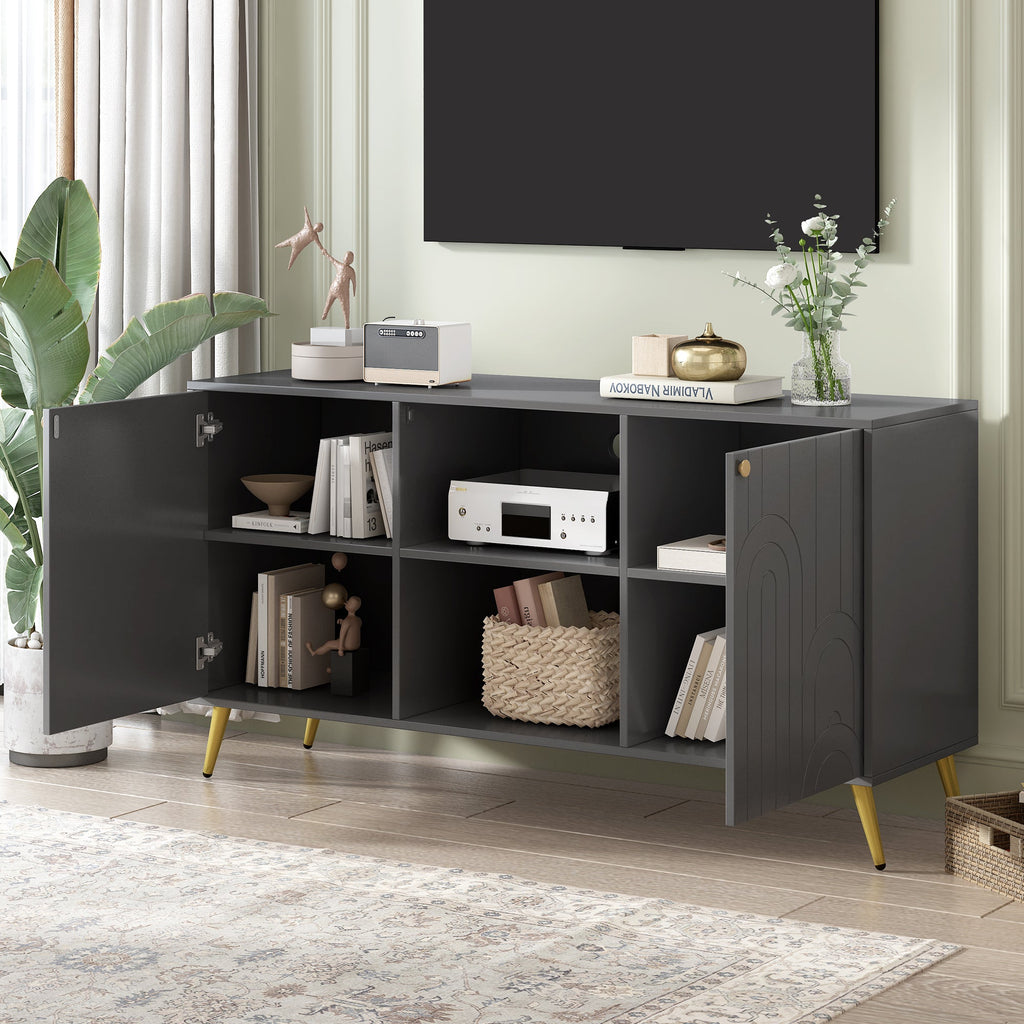 U-Can Modern TV Stand for TVs up to 55 Inches, Entertainment Center Media Console,Adjustable Shelf, Metal Legs, Handles and Anti-tip Device for Living room