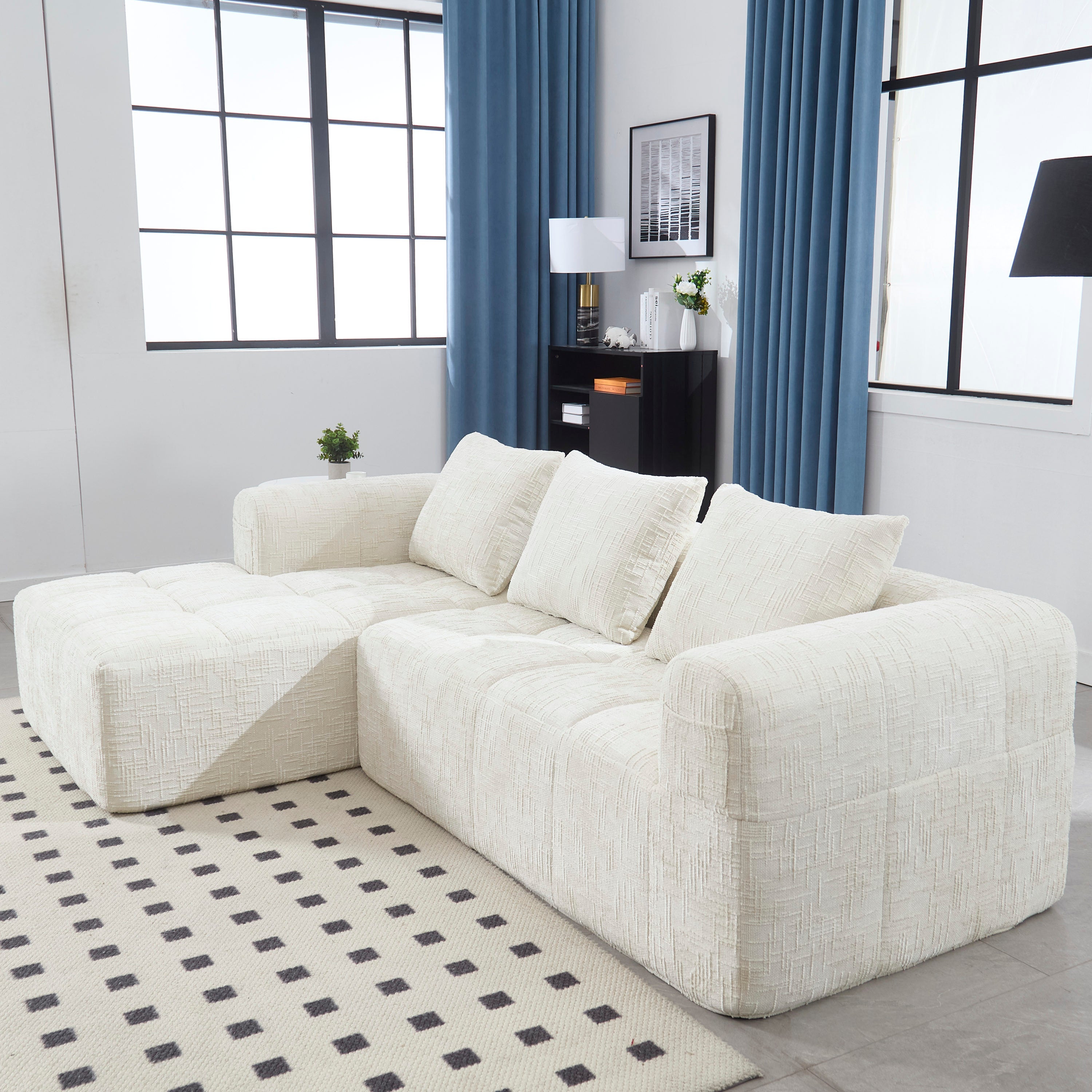 UNITED WE WIN 98.42-inch modular sectional sofa, modern modular L-shaped sofa with chaise longue, equipped with small side pockets and free of compression during installation.