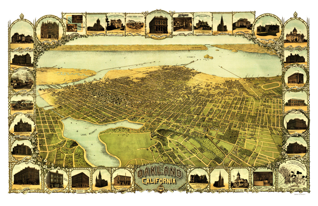 Vintage Map of Oakland, California 1900