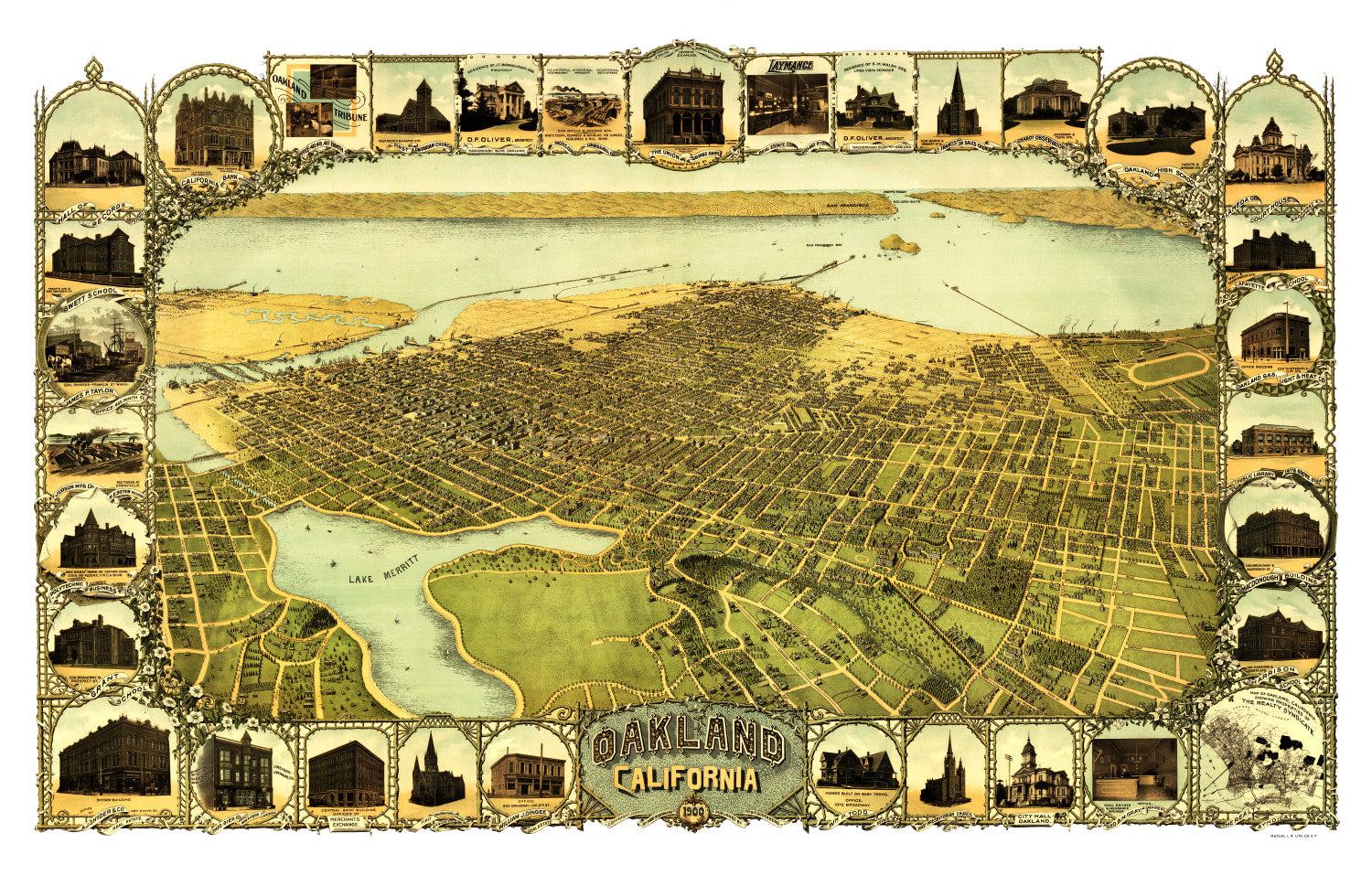 Vintage Map of Oakland, California 1900