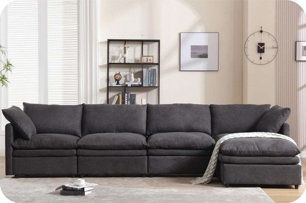 [ PACKAGING NEW UPGRADE]   [VIDEO PROVIDED]Modern U-shaped Sectional Sofa ,5-seat  Sofa ,Sleeper Sofa Couch with Chaise Lounge for Living Room,Apartment,Upholstered,Polyester,New upgrade,Dark Gray