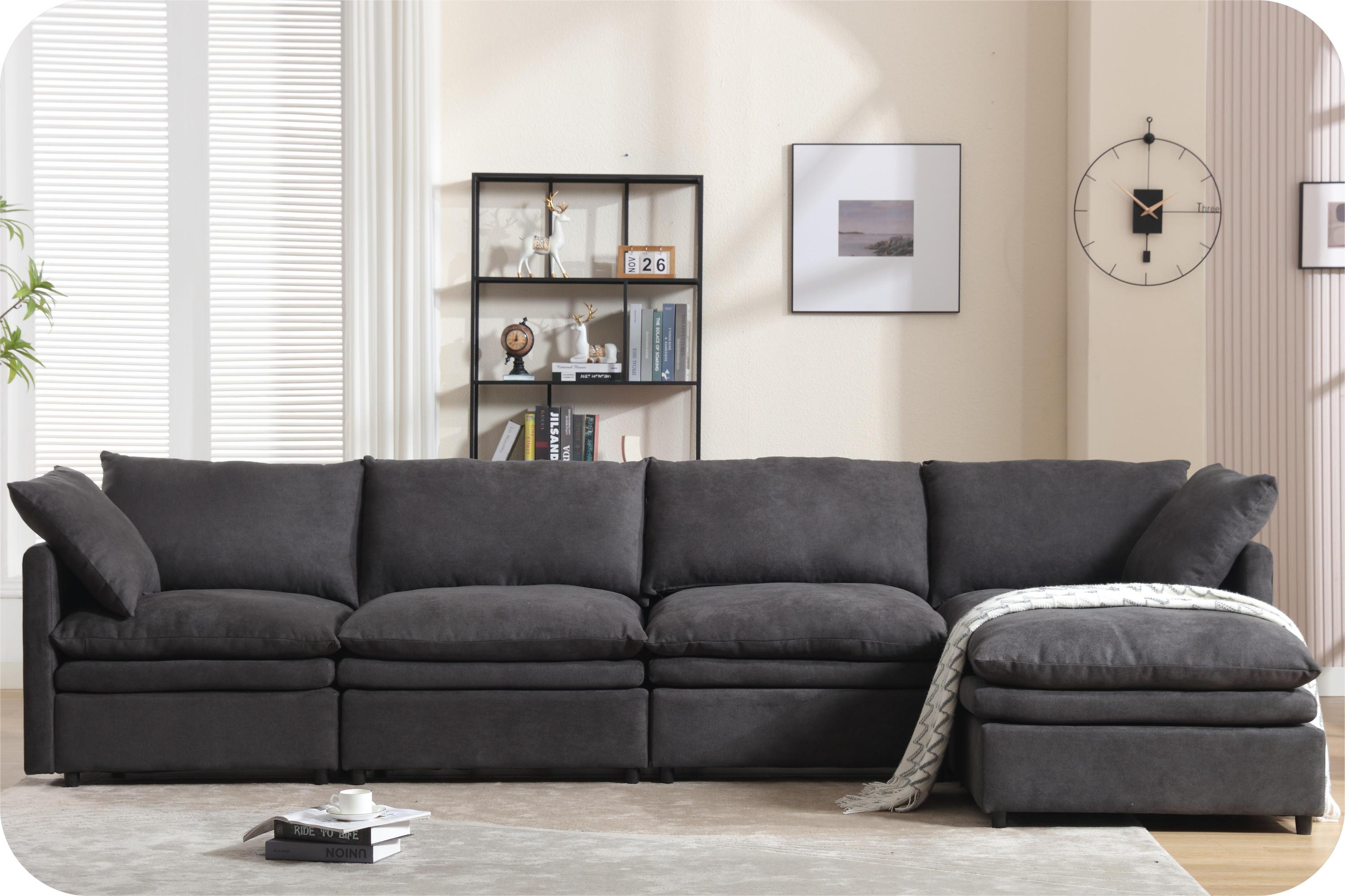[ PACKAGING NEW UPGRADE]   [VIDEO PROVIDED]Modern U-shaped Sectional Sofa ,5-seat  Sofa ,Sleeper Sofa Couch with Chaise Lounge for Living Room,Apartment,Upholstered,Polyester,New upgrade,Dark Gray