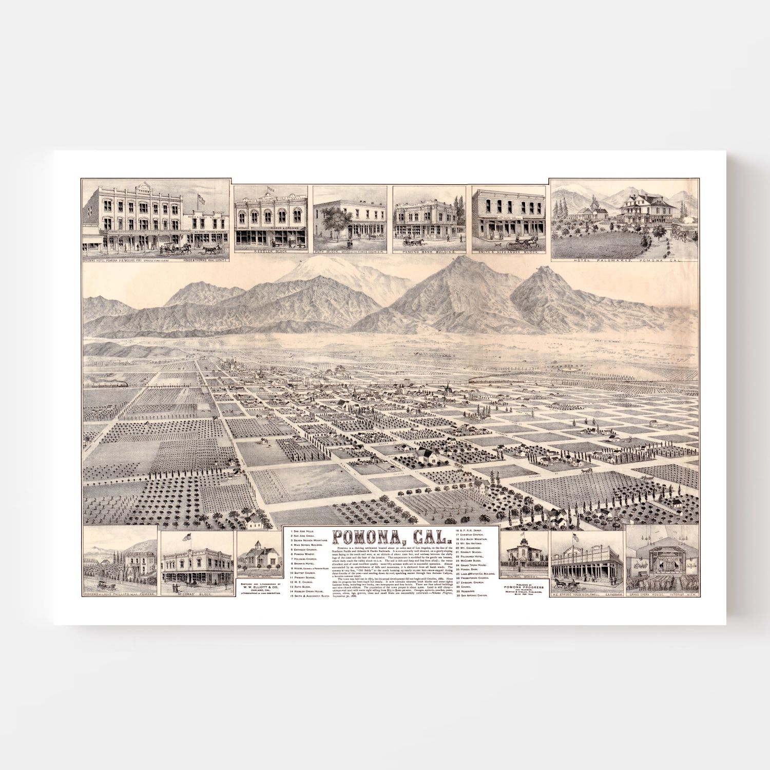 Vintage Map of Pomona, California 1886