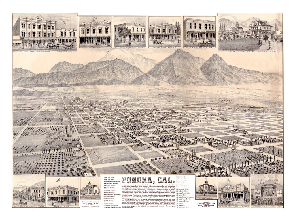 Vintage Map of Pomona, California 1886