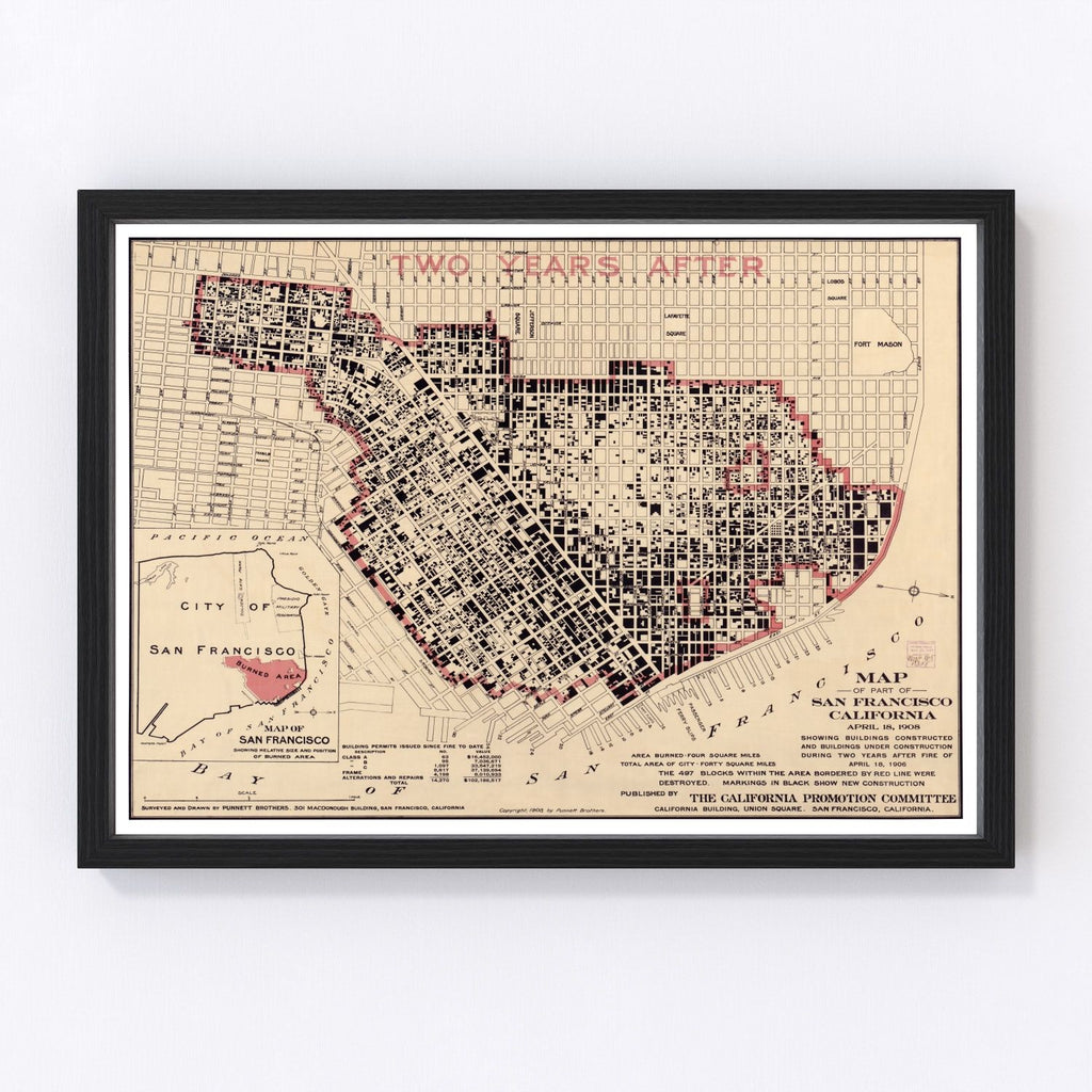 Vintage Map of San Francisco, California 1908